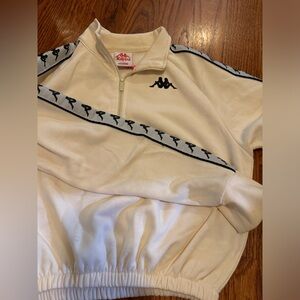 Light Cream Kappa Cropped Quarter Zip Sweatshirt